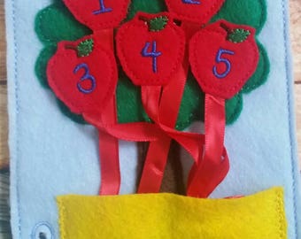 Toddler quiet book- quiet book pages - Learn numbers page -  felt apple tree - pocket - Build your own quiet book - busy book - counting