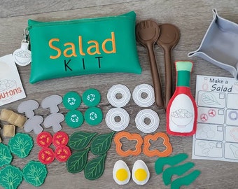 Felt Food Salad - Marine Vinyl Play Food -  pretend play - build your own salad - play kitchen - realistic toy Food - gift for teachers