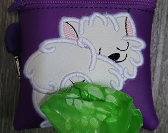 White Pomeranian Poop Bag Pouch - gift for dog lover - Zippered poop bag holder-  Gift for Dog Walker - veterinarian - dog groomer