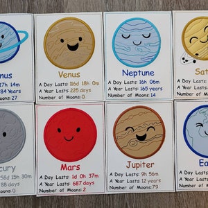 Cartes flash de la planète du système solaire - Faits sur l'espace extra-atmosphérique - Outil pédagogique - Salle de classe - Homeschool - Montessori - Éducatif