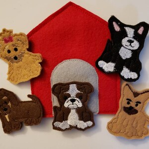 Dog Finger Puppets - dog toy - puppy finger puppet -personalized - Storage Bag  -  Quiet Toy - Busy Bag - Activity Bag - custom colors