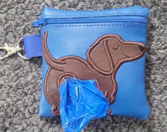 Dachshund Poop Bag Holder: Embroidered Vinyl Zipper Pouch