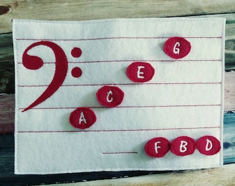 Felt Bass Clef Music Learning Board: Movable Notes