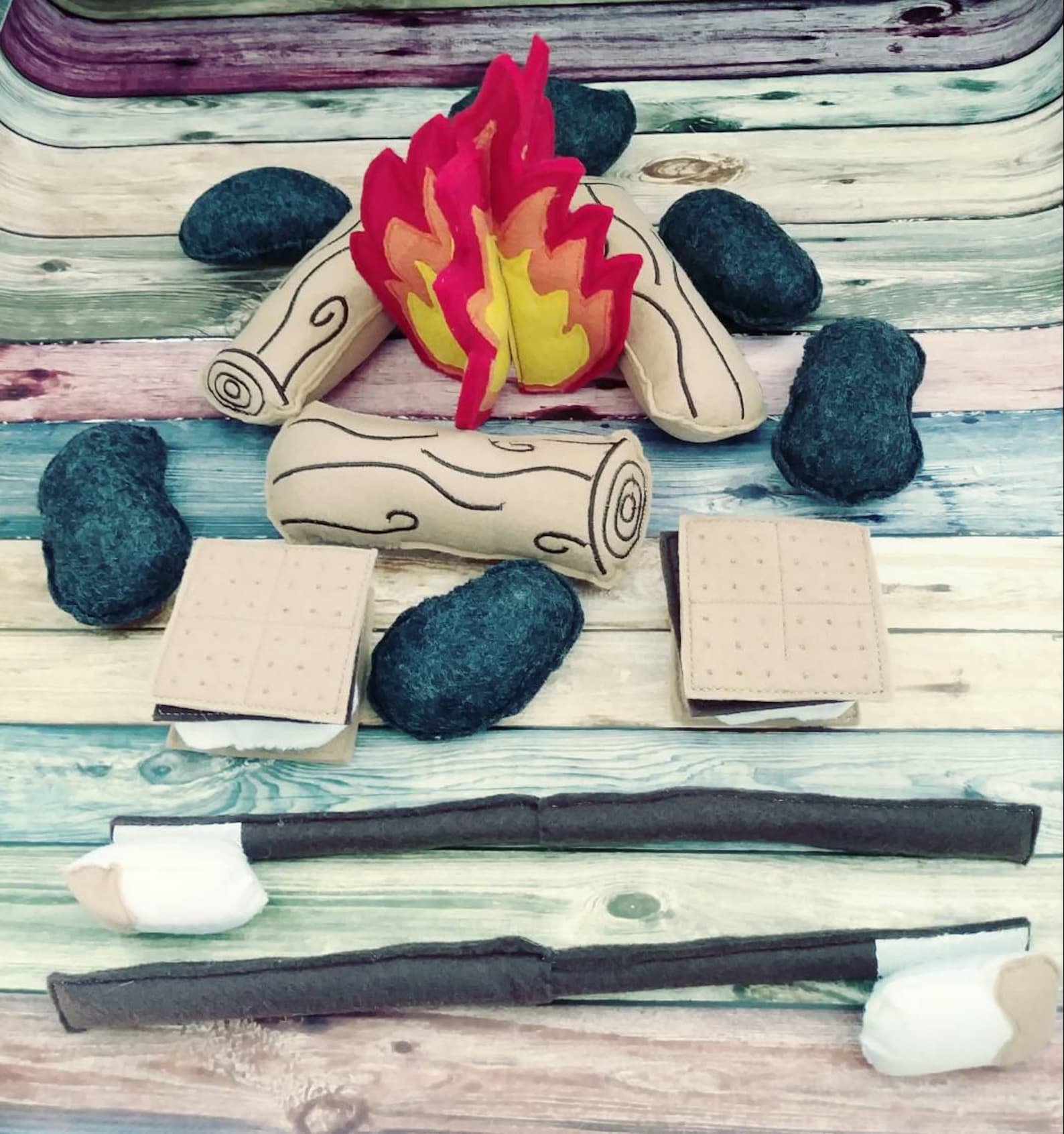 Felt campfire play set gift for kids fake fire pit camper Etsy