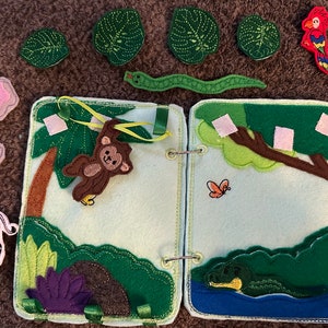 Jungle Animal Toddler Quiet Book Busy Book Zoo Animal Activity Book Gift for Toddler Animal Finger Puppets Educational Quiet Book image 2
