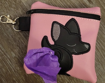 Black Chihuahua Poop Bag Pouch - gift for dog lover - Zipper Bag Holder- Gift for Dog Walker - veterinarian - dog breed - dog groomer