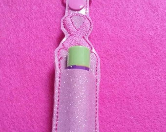 Breast Cancer Pink Ribbon Lip Balm Holder... Lip Balm Keychain...Great Size to store Flashdrive or chapstick..Ribbon color can be Changed