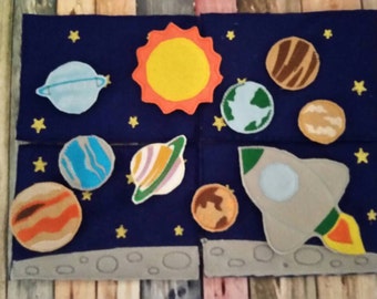 Outer Space - Playset - Sun -  space shuttle - planets, felt board - Quiet toy - Learning - Educational Toy - galaxy- stars - solar system