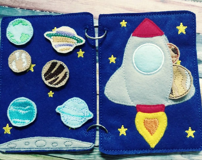 Outer Space - quiet book page  - Sun - space shuttle - planets -  road trip toy - Learning - Educational Toy - galaxy- stars - solar system