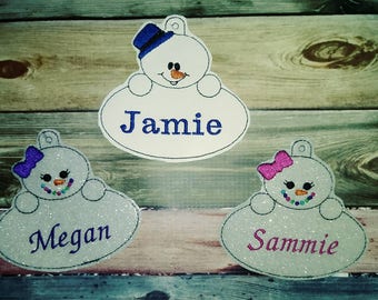 Personalized Ornament - snowman ornament - name ornament - vinyl ornament - christmas decoration - classroom gift - embroidered name - gift