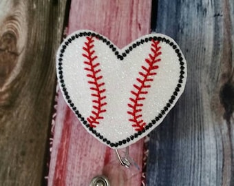 I Heart Baseball Badge Reel - Retractable Badge Reel - Uniform - ID Holder - uniform - name badge - nurse gift - teacher gift