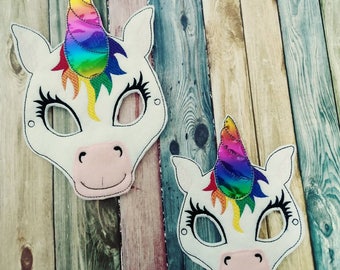 Felt Unicorn Mask: Rainbow Horn, Kids Dress Up, Party Favor