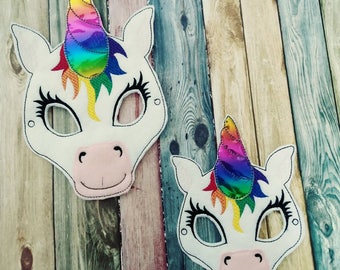 Felt Unicorn Mask - Rainbow Unicorn- magical - party favor - non food treat - Fantasy - Halloween - dress up - pretend play - birthday