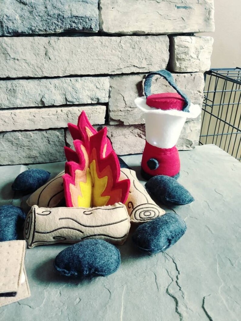 Felt Campfire with lantern play set Felt Bonfire Playset kids camping play campfire campfire play set gift for kids image 3