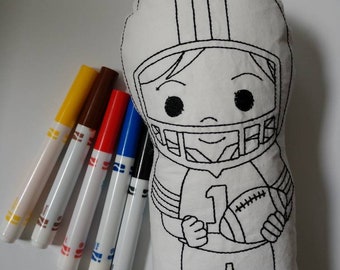 Wahasble Color me football player soft toy - gift for boy or girl - party favor - coloring toy - washable - markers