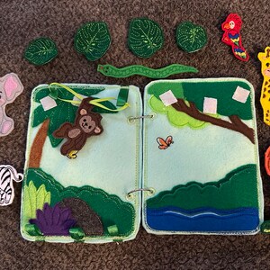 Jungle Animal Toddler Quiet Book Busy Book Zoo Animal Activity Book Gift for Toddler Animal Finger Puppets Educational Quiet Book image 4