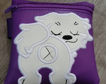 Maltese Poop Bag Pouch - gift for dog lover - Zippered poop bag holder-  Gift for Dog Walker - veterinarian - dog groomer