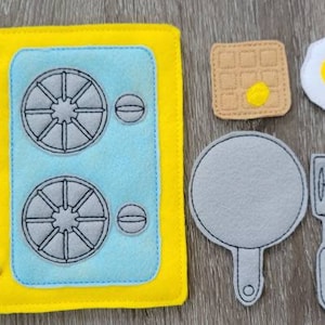 Stove and Place Setting Quiet book page - felt food - felt kitchen busy book page - educational - learning toy  - Activity Page
