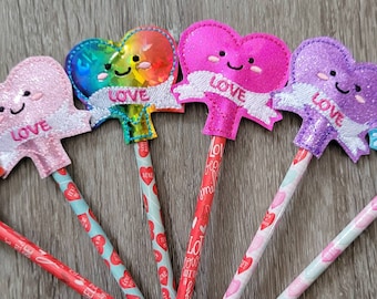 Valentines day gift - Pencil Toppers - class party favor - Heart - Valentines day Party Favor - gift for kids - Non Food Treat