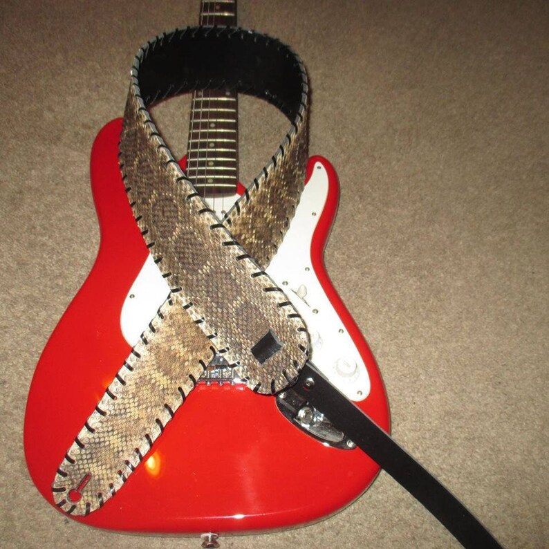 Diamond Back Rattlesnake Skin Guitar Strap in Brown Leather Etsy