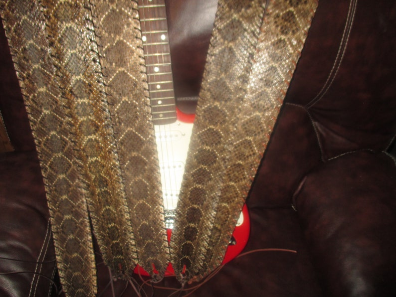 Diamond Back Rattlesnake Skin Guitar Strap in Brown Leather Etsy