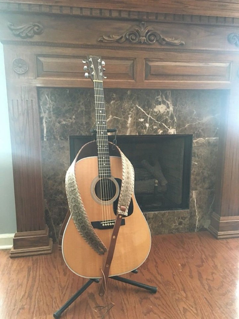 Diamond Back Rattlesnake Skin Guitar Strap in Brown Leather Etsy