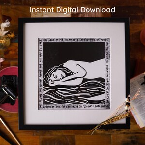 Psalm 23, Lino Print, Psalm 23 Wall Art, The Lord Is My Shepherd, Prayer Warrior, Christian Art, Bible Sketches, Christian Meditation