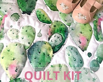 Baby Quilt Kit, Paddle Cactus Fabric DIY Quilting Sewing Kit, Spoonflower Succulent Panel, Shower Gift, Wall Hanging Decor, Floor Play Mat