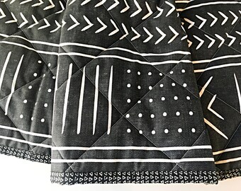Tribal Baby Quilt for Boy or Girl, Black Quilted Blanket for Nursery,  Modern Cotton Crib Bedding, Unique wholecloth quilt gift for new mom