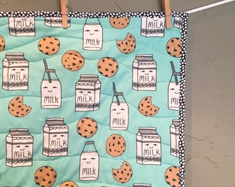 Cookies and Milk Quilt, Unique Baby Nursery Blanket Boy Girl, Gender Neutral Nursery Decoration, Spoonflower Lap Quilt Cover, 1 Birthday Gif