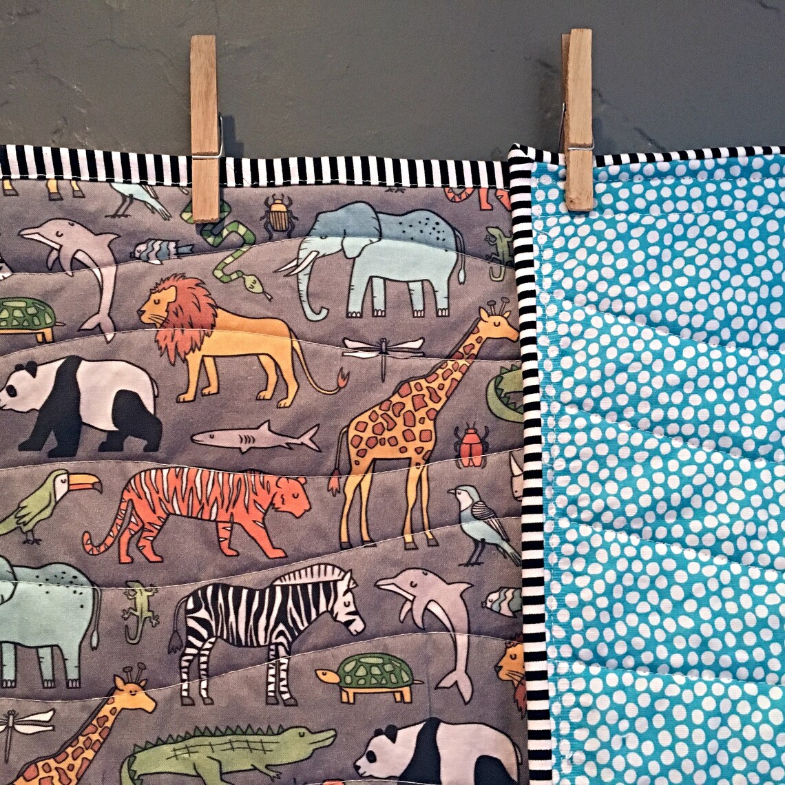 Safari Animal Baby Quilt Jungle Quilted Blanket Zoo Baby Girl Etsy