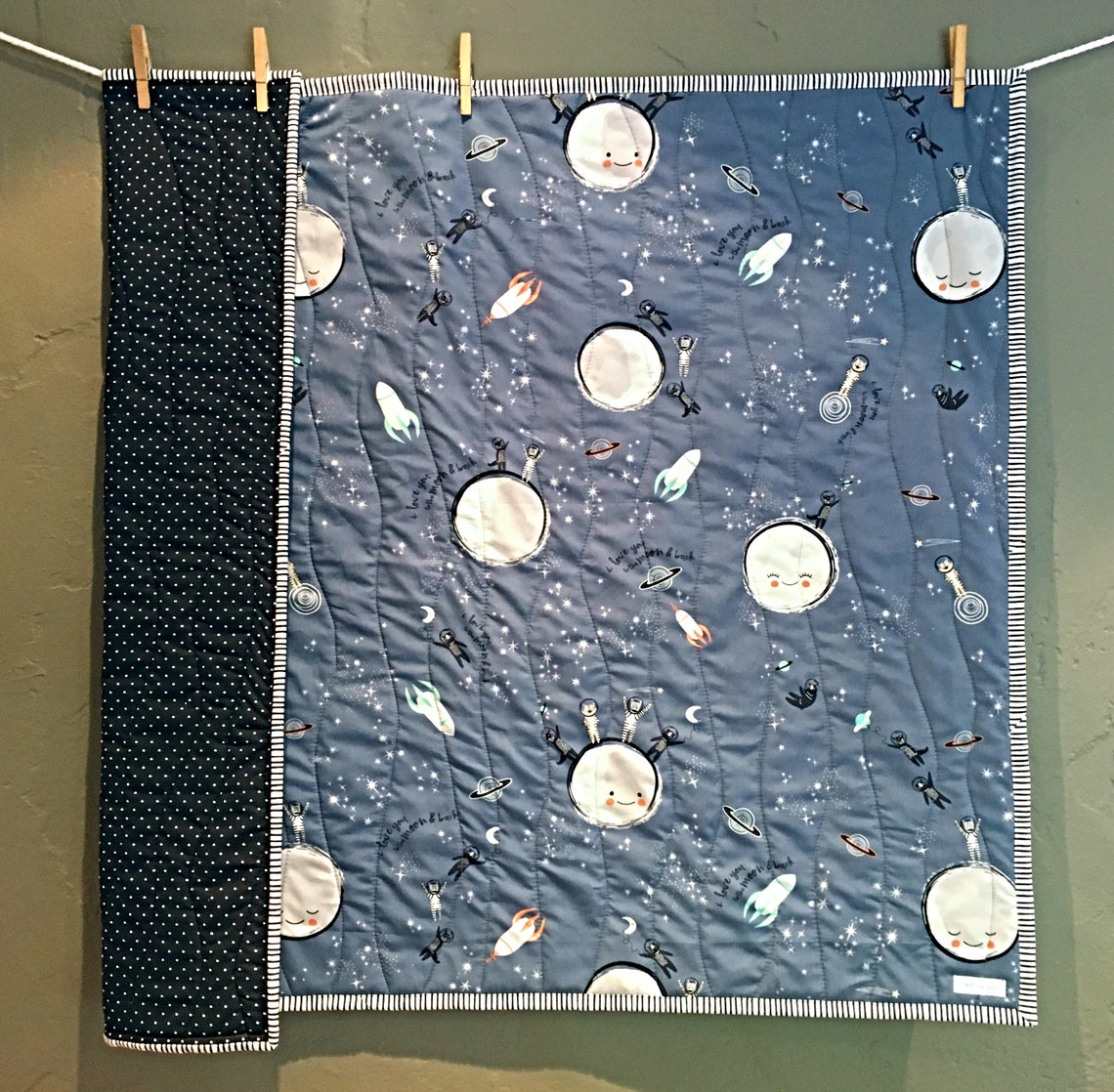 Space Baby Quilt Galaxy Astronaut Quilt Love you to the Moon Etsy