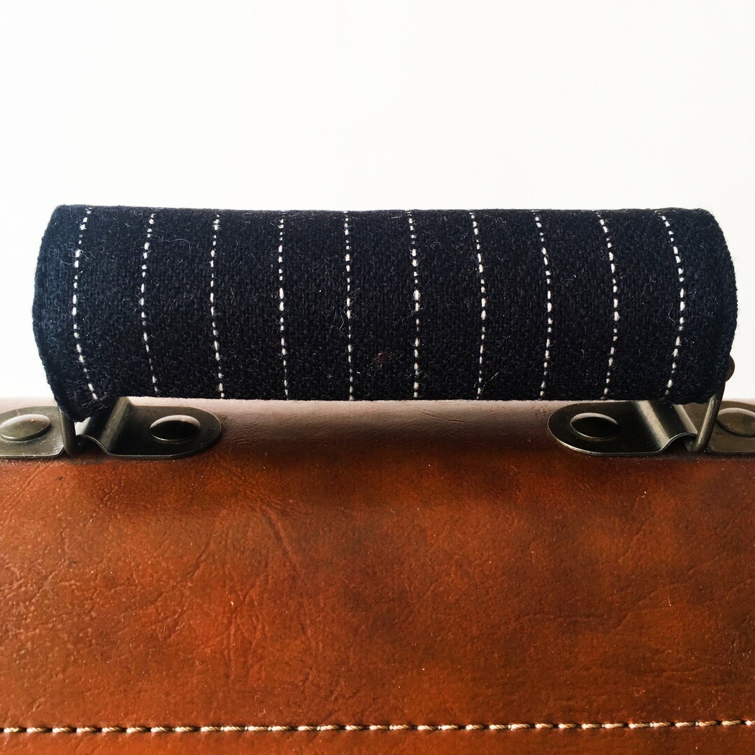 Mens Wool Luggage Tag Handle Wrap Black Pinstripe Travel Etsy