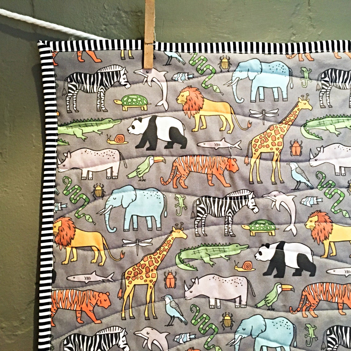 Safari Animal Baby Quilt Jungle Quilted Blanket Zoo Baby Girl Etsy