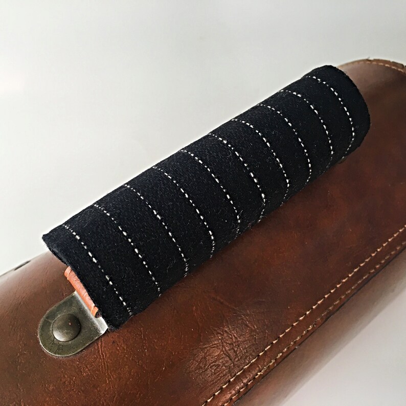 Mens Luggage Tag Handle Wrap Cover Black Pinstripe Wool Etsy