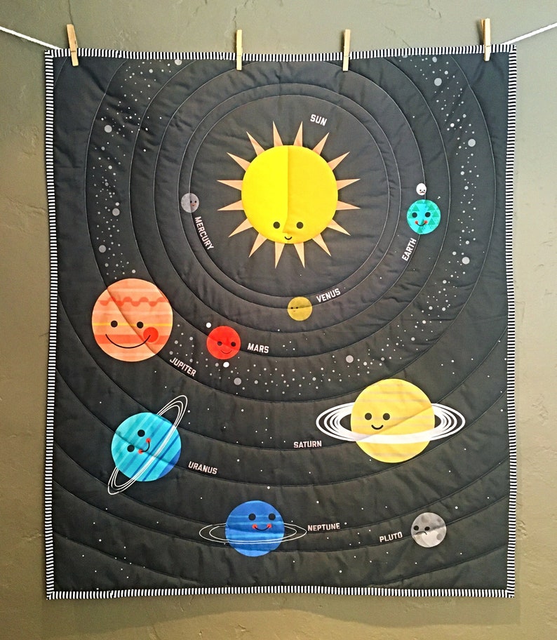 Solar System Baby Quilt Outer Space Activity Play Mat Tummy Etsy