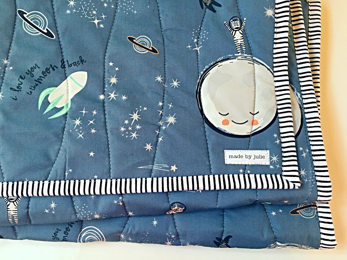 Space Baby Quilt Galaxy Astronaut Quilt Love you to the Moon Etsy