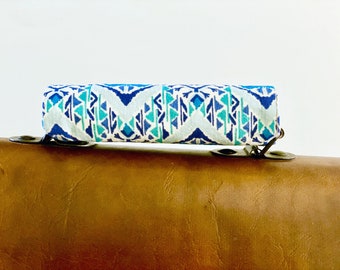 Luggage Tag, Bag Handle Cover, ikat baggage handle wrap, Aqua and Teal ID Tag, Turquoise Fabric Travel Identifier Tag, Ladies Graduate Gift