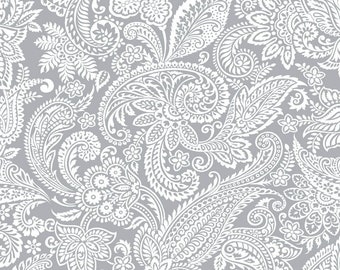 Waverly Grey Paisley Fabric 100 % Cotton Duck Canvas Sold by Half and Full Yards for sewing, upholstery, clothing apparel, quilting, crafts