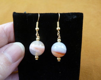 Wire Wrapped 6mm Round Ball Dangle Jewelry Sterling SIlver White Agate Gemstone Bead Earrings