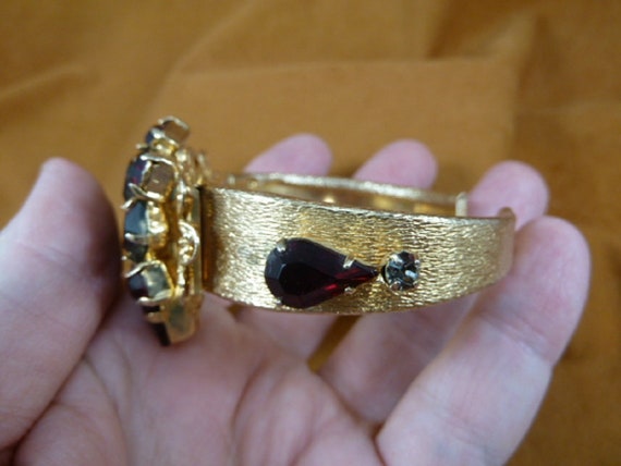 Vintage Faceted Red Stone Blue Sapphire + Smoky Quartz Gold