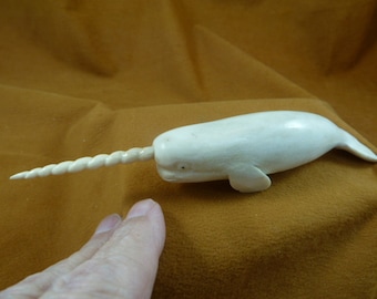 little Narwhal Whale of shed moose ANTLER figurine Bali detailed carving of shed Moose antler love whales Whale-w38