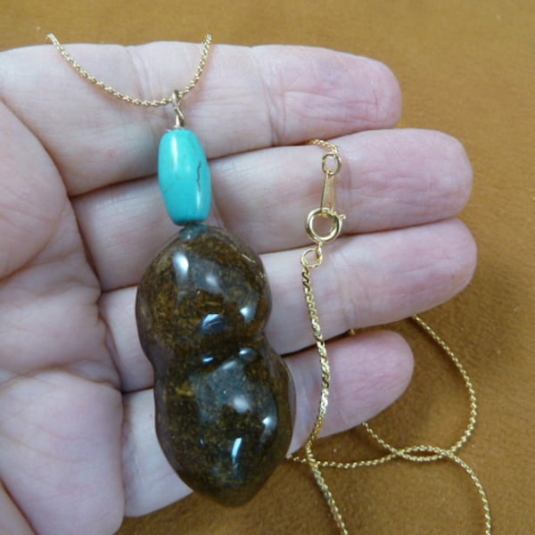 Real Moose POOP + Turquoise bead + doo doo nugget necklace pendant gold tone jewelry PP31-54
