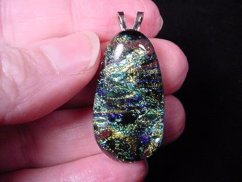 Yellow Green blue Purple shimmer sparkle black dichroic fused glass JEWELRY pendant DL-622 image 1