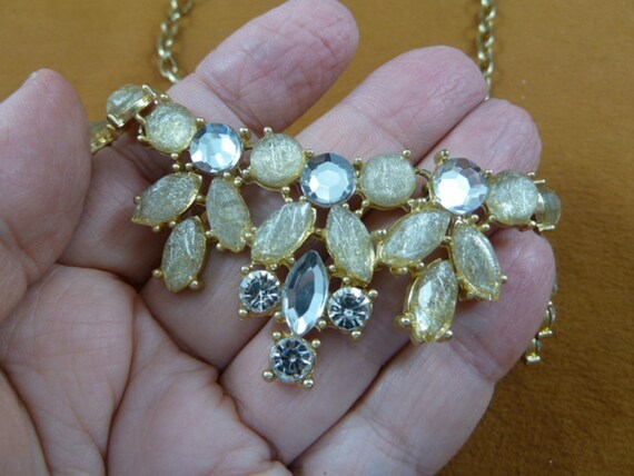 vintage frosted crystals + white rhinestones gold… - image 3