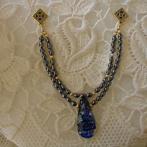 7&quot; long half necklace Blue dichroic hematite Beads GEM bead JEWELRY collar scarf accessory V-556
