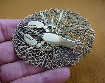 Lobster seafood claw Maine lobsters filigree scrolled oval shaped Victorian BRASS pin pendant brooch B-LOB-1