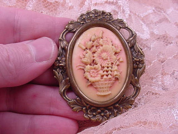 Bouquet of Wild Spring Flowers in Basket Pink Peach Flower Cameo