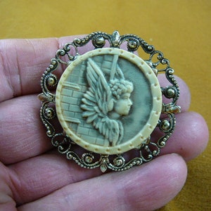 Mercury Hermes mit Flügeln Elfenbein blau grau gefärbt Runde Kamee Messing Pin Anhänger Schmuck cm84-3