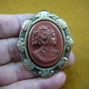 Psyche Greek Mythology Medusa lady woman burgundy CAMEO Pin Pendant Jewelry brooch necklace repro Brass CM9A-7